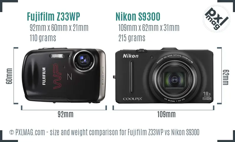 Fujifilm Z33WP vs Nikon S9300 size comparison