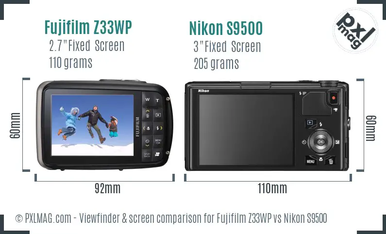 Fujifilm Z33WP vs Nikon S9500 Screen and Viewfinder comparison