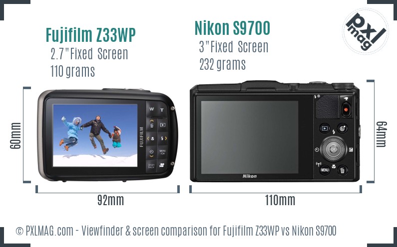 Fujifilm Z33WP vs Nikon S9700 Screen and Viewfinder comparison