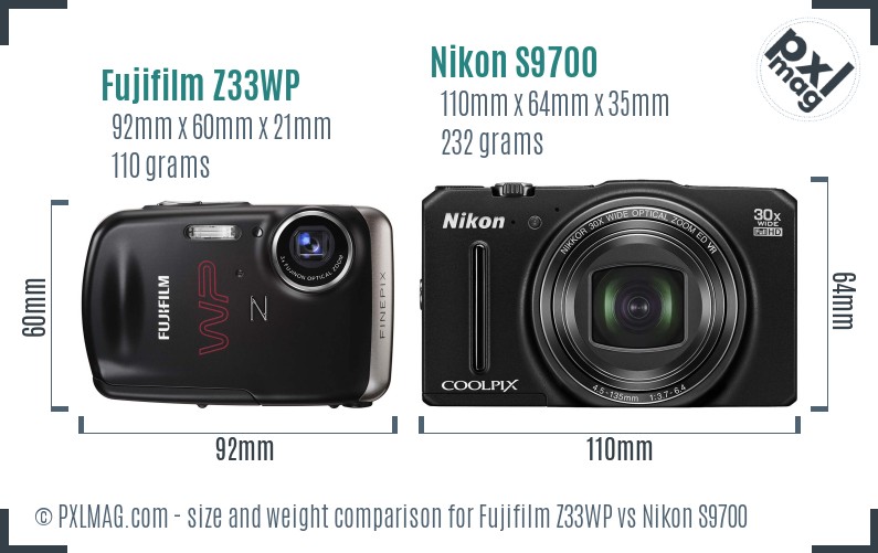Fujifilm Z33WP vs Nikon S9700 size comparison