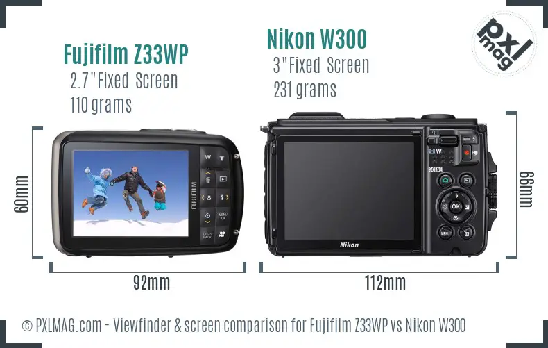 Fujifilm Z33WP vs Nikon W300 Screen and Viewfinder comparison