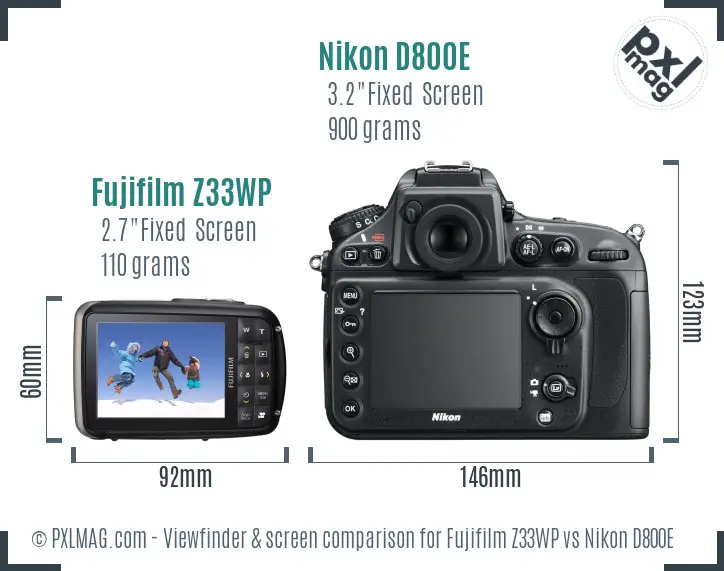Fujifilm Z33WP vs Nikon D800E Screen and Viewfinder comparison