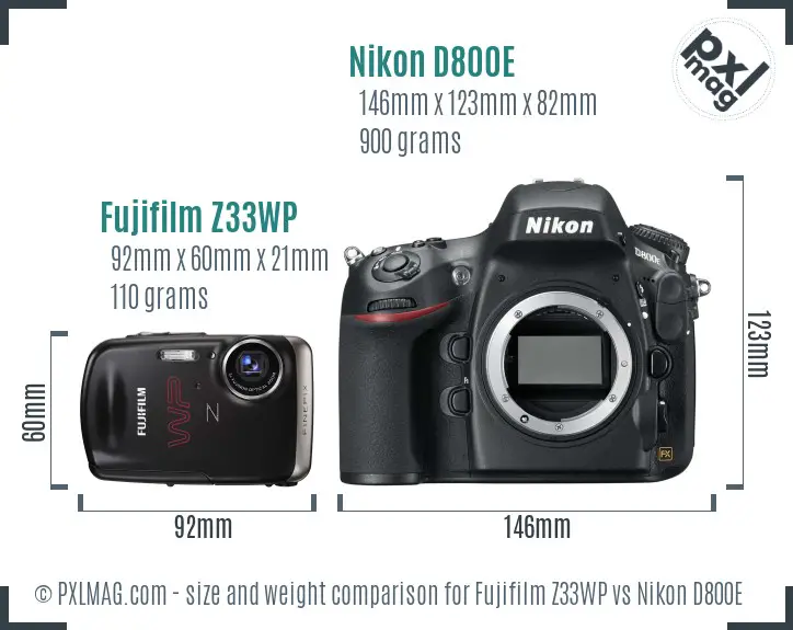 Fujifilm Z33WP vs Nikon D800E size comparison