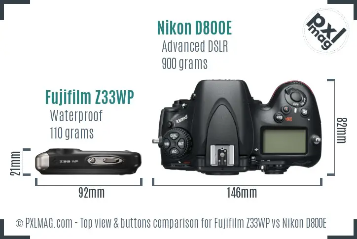 Fujifilm Z33WP vs Nikon D800E top view buttons comparison