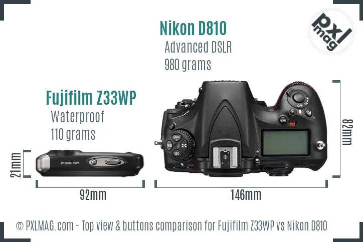 Fujifilm Z33WP vs Nikon D810 top view buttons comparison