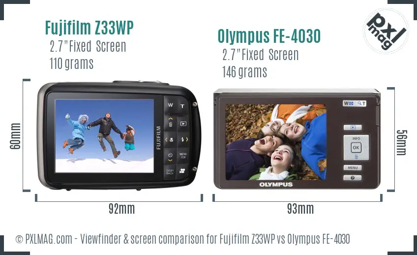 Fujifilm Z33WP vs Olympus FE-4030 Screen and Viewfinder comparison
