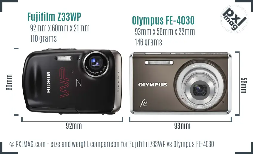 Fujifilm Z33WP vs Olympus FE-4030 size comparison