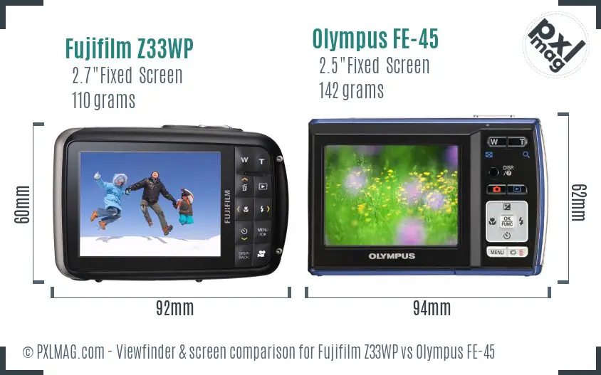 Fujifilm Z33WP vs Olympus FE-45 Screen and Viewfinder comparison Fujifilm Z33WP vs Olympus FE-45 Screen and Viewfinder comparison
