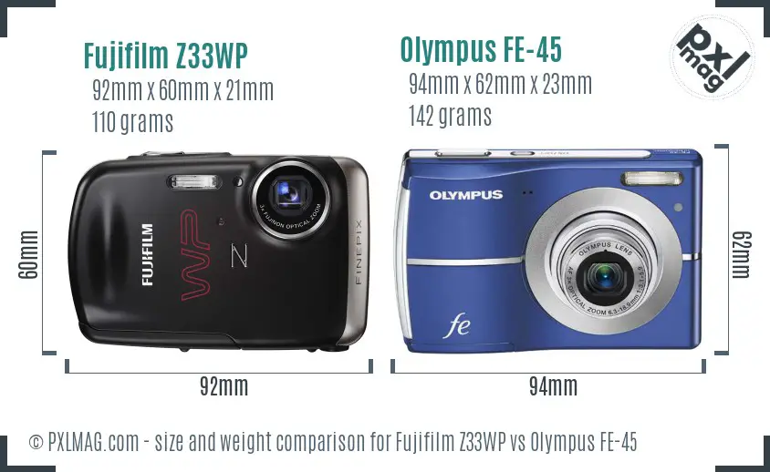 Fujifilm Z33WP vs Olympus FE-45 size comparison Fujifilm Z33WP vs Olympus FE-45 size comparison