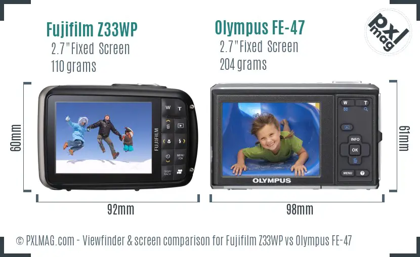 Fujifilm Z33WP vs Olympus FE-47 Screen and Viewfinder comparison