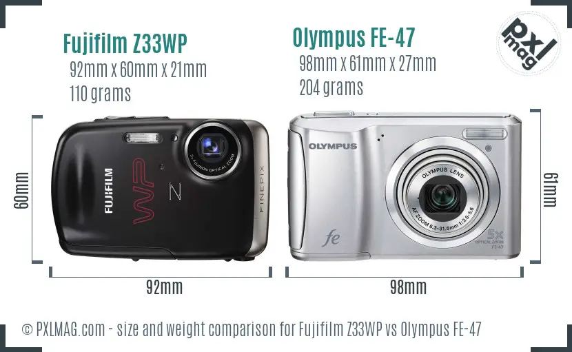 Fujifilm Z33WP vs Olympus FE-47 size comparison