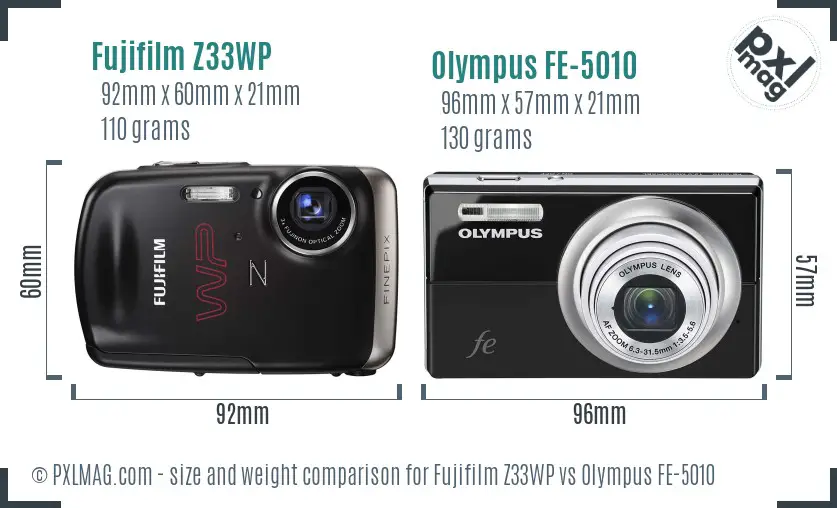 Fujifilm Z33WP vs Olympus FE-5010 size comparison Fujifilm Z33WP vs Olympus FE-5010 size comparison