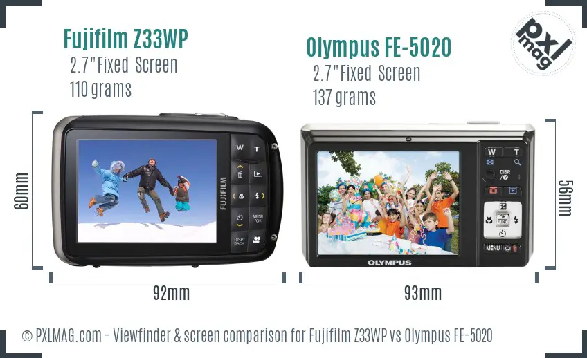 Fujifilm Z33WP vs Olympus FE-5020 Screen and Viewfinder comparison