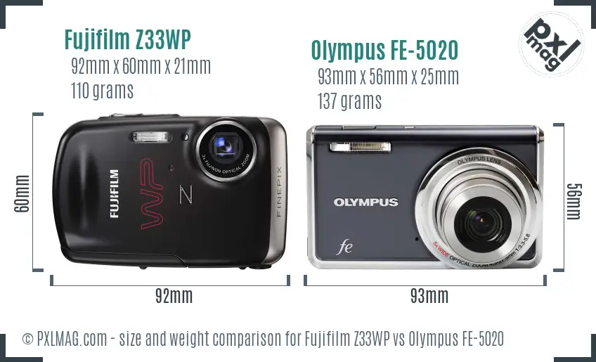 Fujifilm Z33WP vs Olympus FE-5020 size comparison