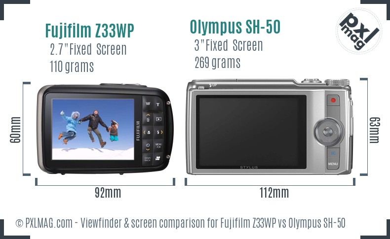Fujifilm Z33WP vs Olympus SH-50 Screen and Viewfinder comparison