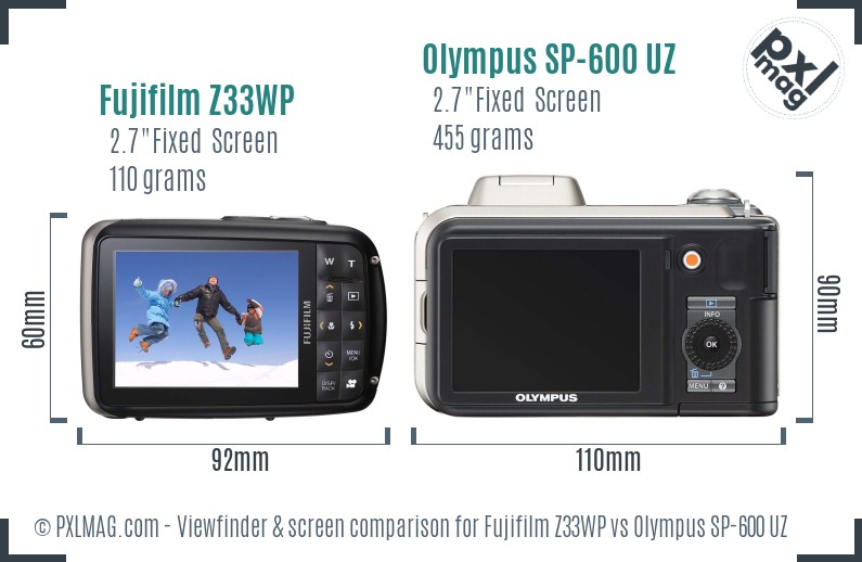 Fujifilm Z33WP vs Olympus SP-600 UZ Screen and Viewfinder comparison