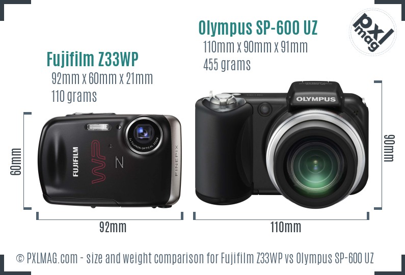 Fujifilm Z33WP vs Olympus SP-600 UZ size comparison