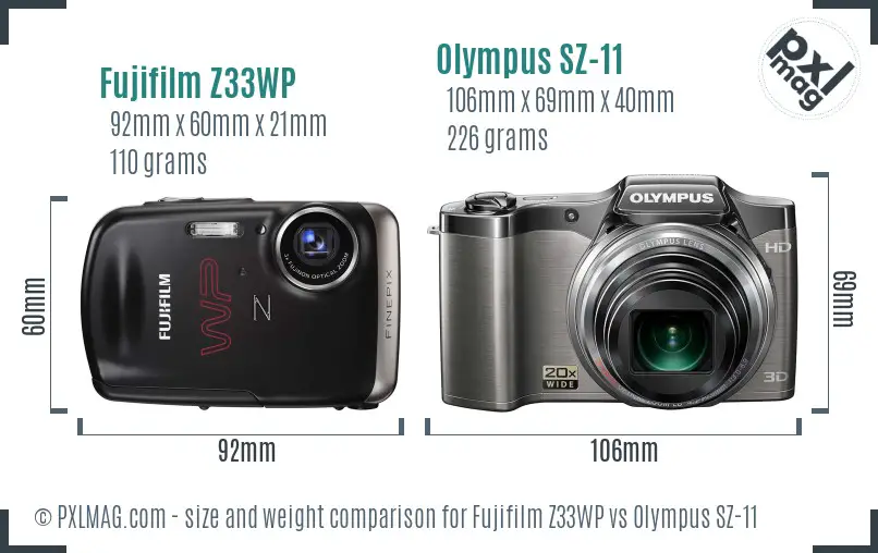 Fujifilm Z33WP vs Olympus SZ-11 size comparison Fujifilm Z33WP vs Olympus SZ-11 size comparison