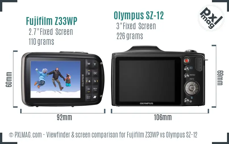 Fujifilm Z33WP vs Olympus SZ-12 Screen and Viewfinder comparison