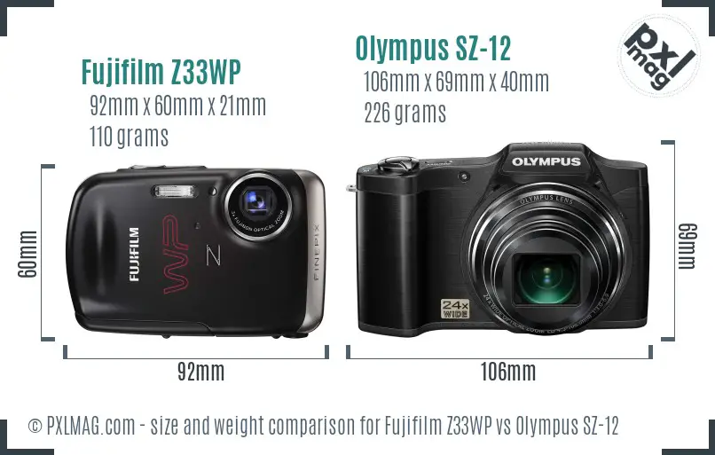 Fujifilm Z33WP vs Olympus SZ-12 size comparison