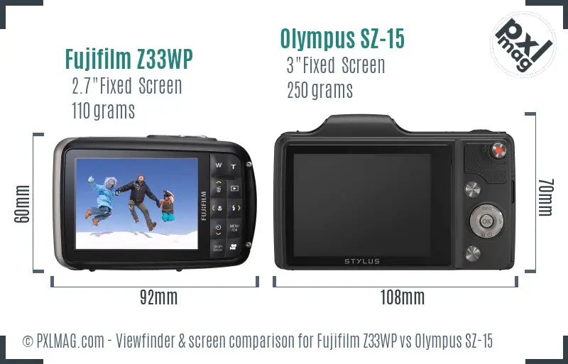 Fujifilm Z33WP vs Olympus SZ-15 Screen and Viewfinder comparison