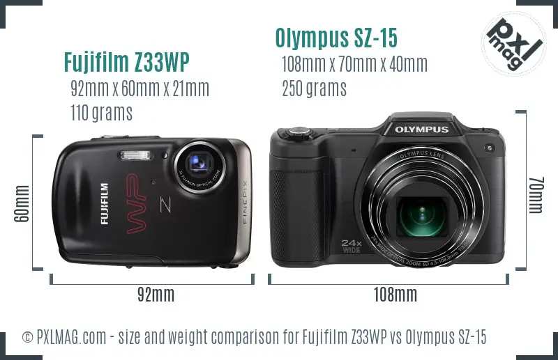 Fujifilm Z33WP vs Olympus SZ-15 size comparison