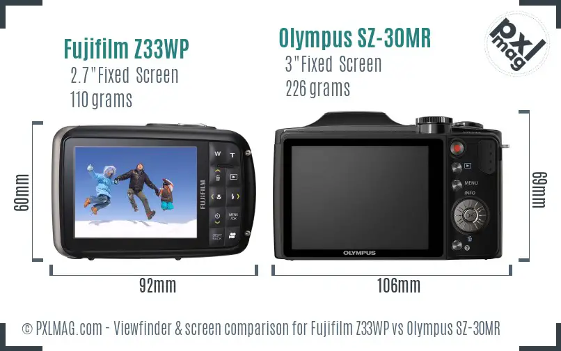 Fujifilm Z33WP vs Olympus SZ-30MR Screen and Viewfinder comparison