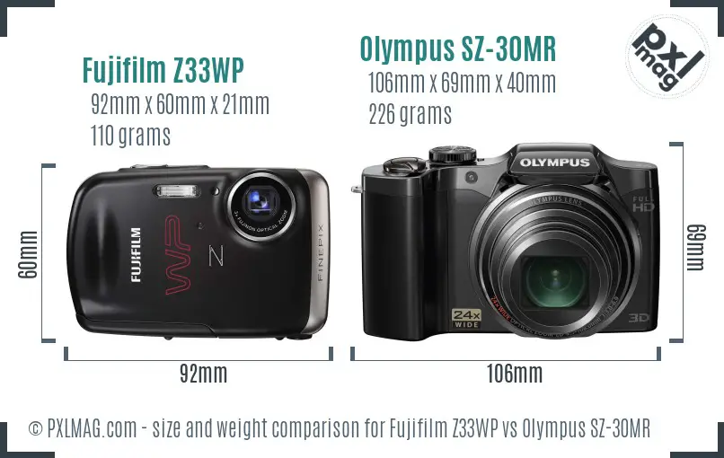 Fujifilm Z33WP vs Olympus SZ-30MR size comparison