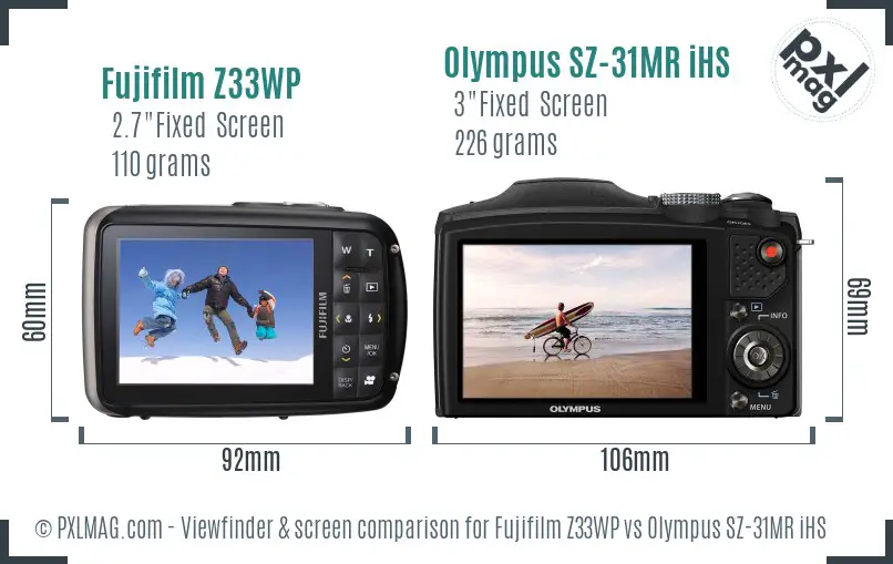 Fujifilm Z33WP vs Olympus SZ-31MR iHS Screen and Viewfinder comparison