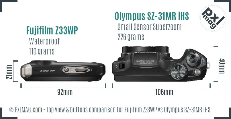 Fujifilm Z33WP vs Olympus SZ-31MR iHS top view buttons comparison