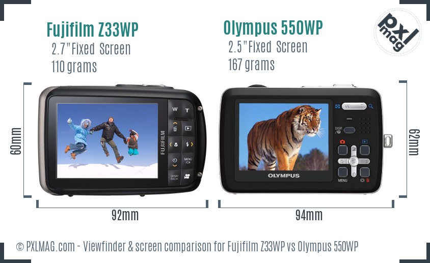 Fujifilm Z33WP vs Olympus 550WP Screen and Viewfinder comparison