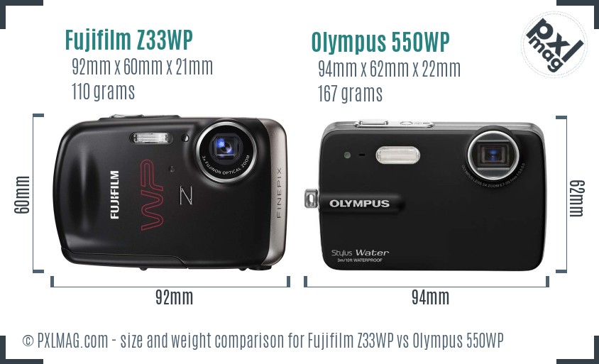 Fujifilm Z33WP vs Olympus 550WP size comparison