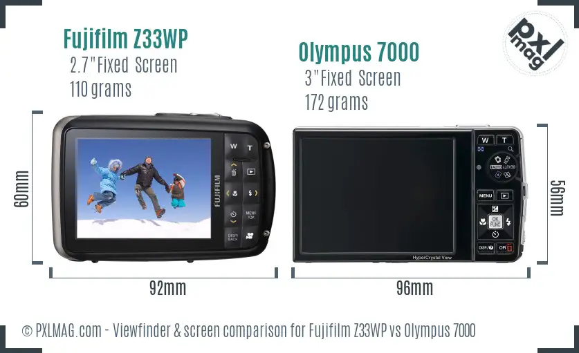Fujifilm Z33WP vs Olympus 7000 Screen and Viewfinder comparison
