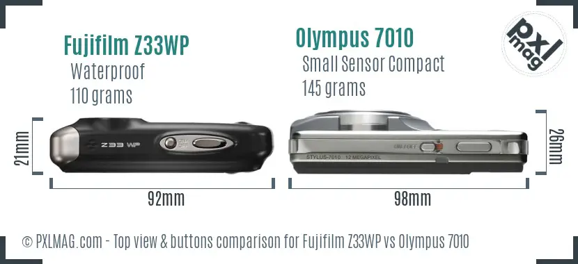 Fujifilm Z33WP vs Olympus 7010 top view buttons comparison Fujifilm Z33WP vs Olympus 7010 top view buttons comparison