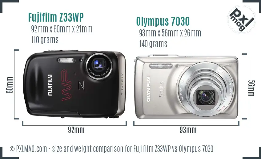 Fujifilm Z33WP vs Olympus 7030 size comparison