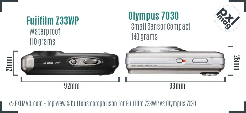 Fujifilm Z33WP vs Olympus 7030 top view buttons comparison
