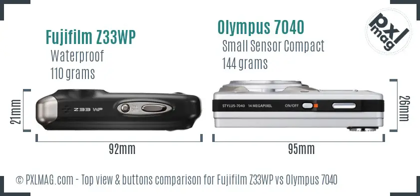 Fujifilm Z33WP vs Olympus 7040 top view buttons comparison
