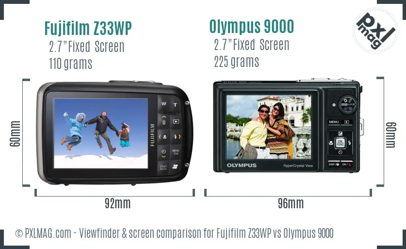 Fujifilm Z33WP vs Olympus 9000 Screen and Viewfinder comparison