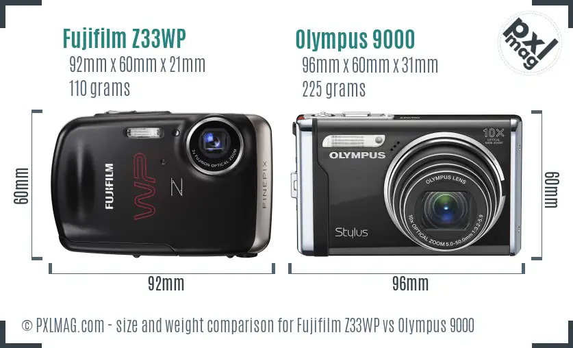 Fujifilm Z33WP vs Olympus 9000 size comparison