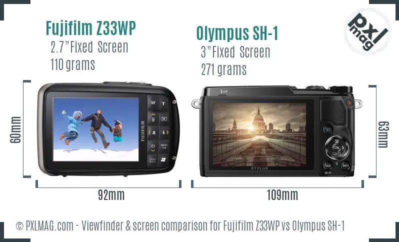 Fujifilm Z33WP vs Olympus SH-1 Screen and Viewfinder comparison