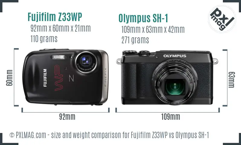 Fujifilm Z33WP vs Olympus SH-1 size comparison