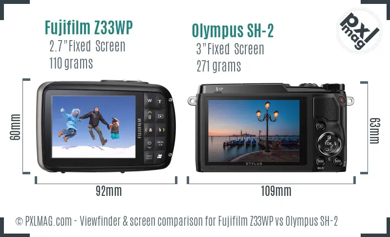Fujifilm Z33WP vs Olympus SH-2 Screen and Viewfinder comparison