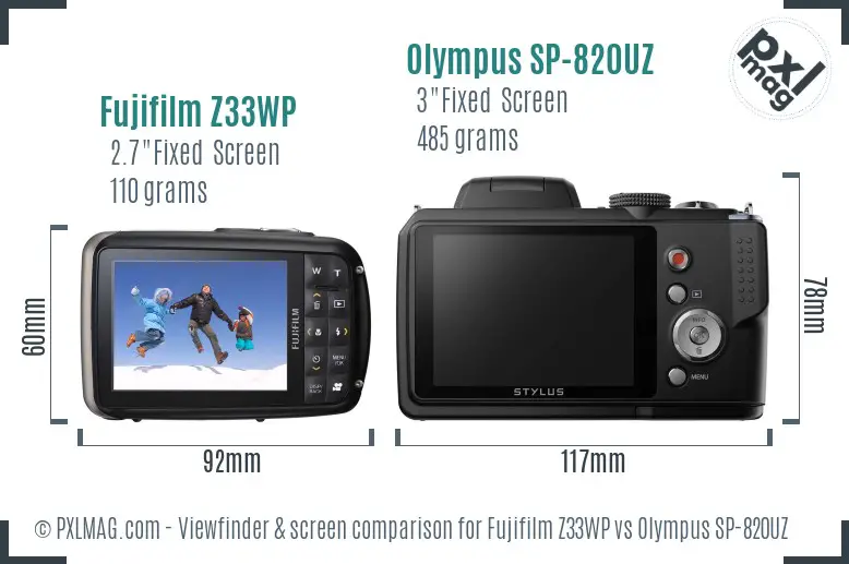 Fujifilm Z33WP vs Olympus SP-820UZ Screen and Viewfinder comparison