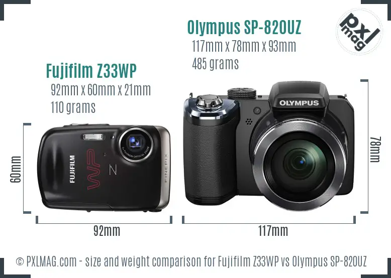 Fujifilm Z33WP vs Olympus SP-820UZ size comparison