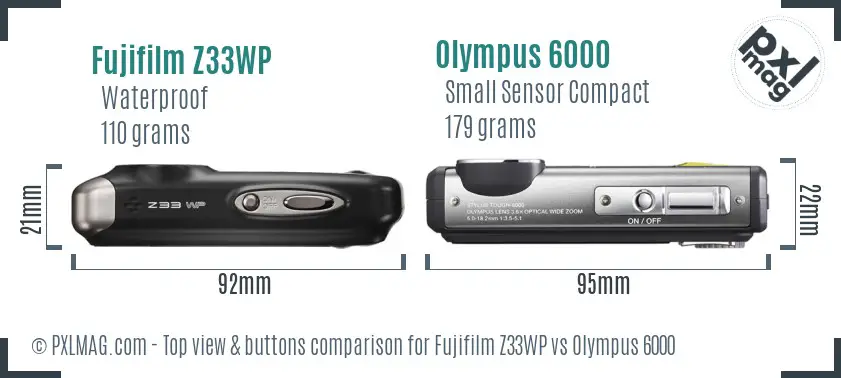 Fujifilm Z33WP vs Olympus 6000 top view buttons comparison
