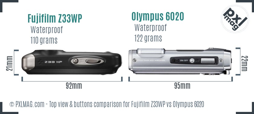 Fujifilm Z33WP vs Olympus 6020 top view buttons comparison
