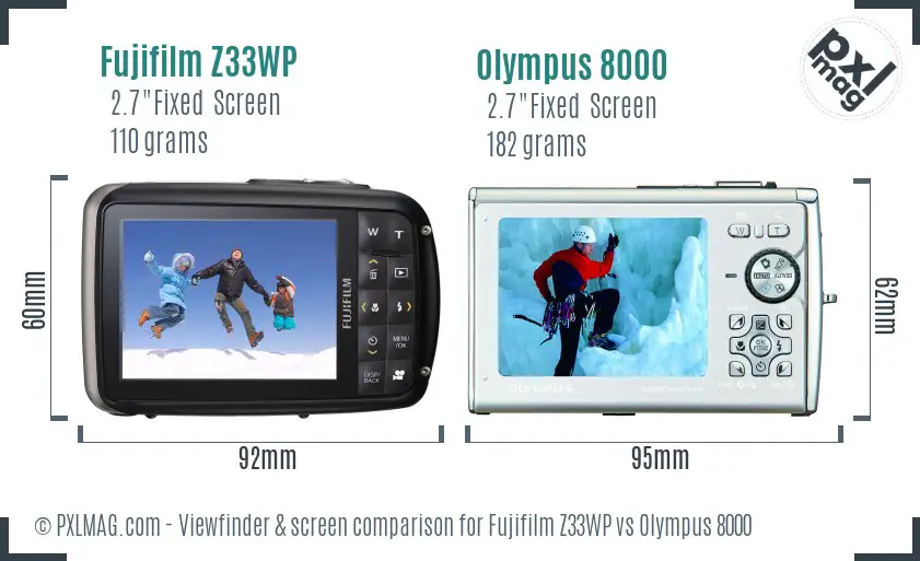Fujifilm Z33WP vs Olympus 8000 Screen and Viewfinder comparison