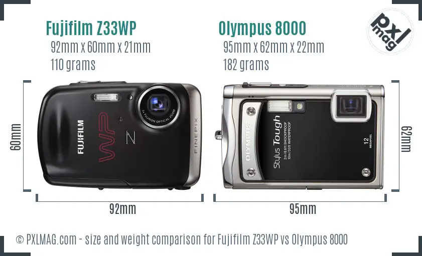 Fujifilm Z33WP vs Olympus 8000 size comparison Fujifilm Z33WP vs Olympus 8000 size comparison
