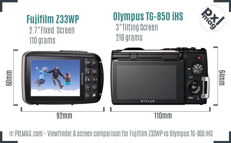 Fujifilm Z33WP vs Olympus TG-850 iHS Screen and Viewfinder comparison
