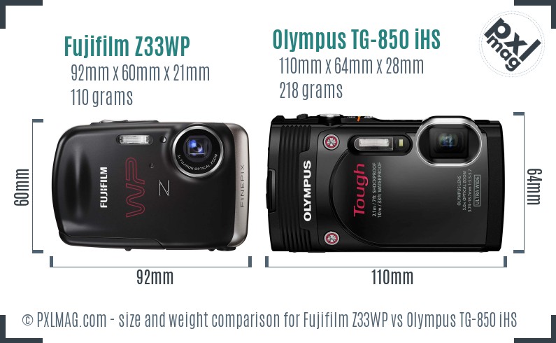 Fujifilm Z33WP vs Olympus TG-850 iHS size comparison